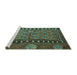 Sideview of Machine Washable Persian Turquoise Traditional Area Rugs, wshtr4401turq