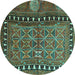 Round Persian Turquoise Traditional Rug, tr4401turq