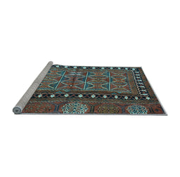 Sideview of Machine Washable Persian Light Blue Traditional Rug, wshtr4401lblu