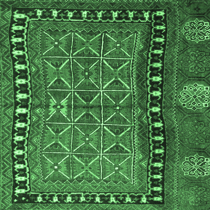 Square Machine Washable Persian Emerald Green Traditional Area Rugs, wshtr4401emgrn
