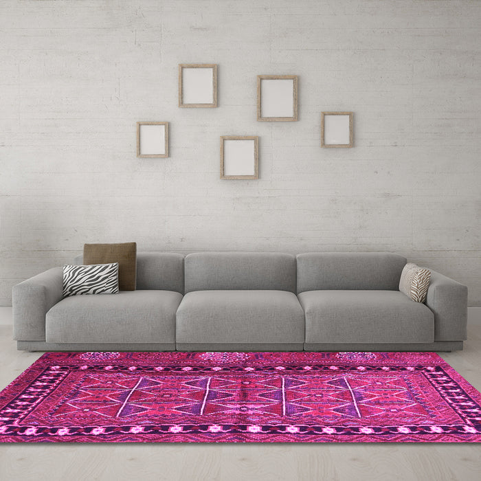 Machine Washable Persian Pink Traditional Rug in a Living Room, wshtr4401pnk