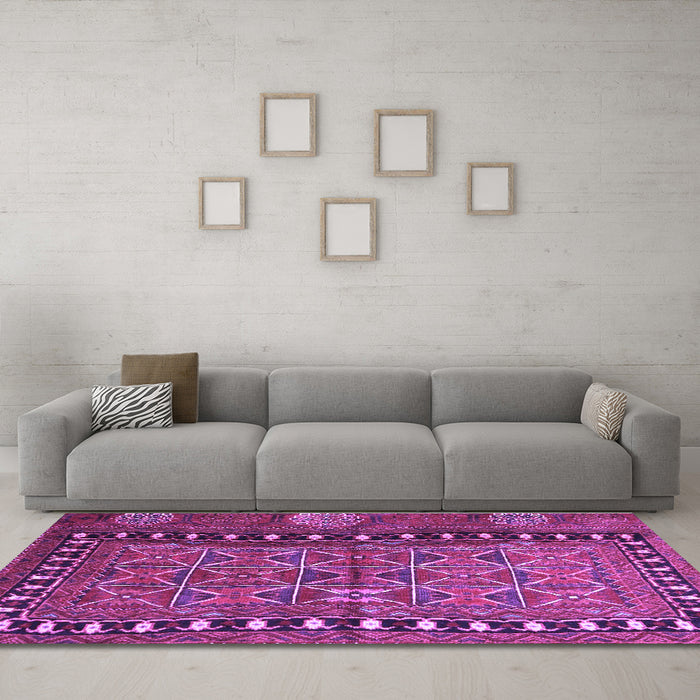 Machine Washable Persian Purple Traditional Area Rugs in a Living Room, wshtr4401pur