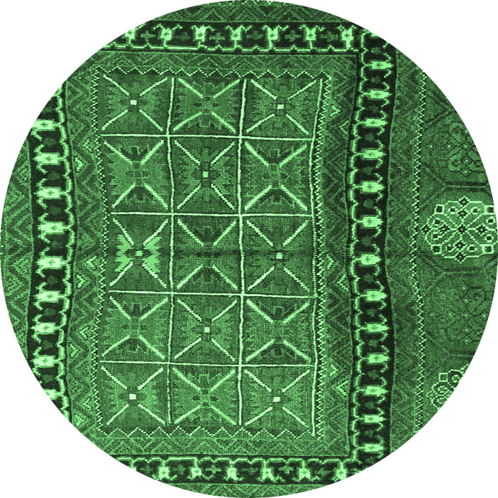Round Machine Washable Persian Emerald Green Traditional Area Rugs, wshtr4401emgrn