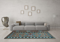 Machine Washable Persian Light Blue Traditional Rug in a Living Room, wshtr4401lblu