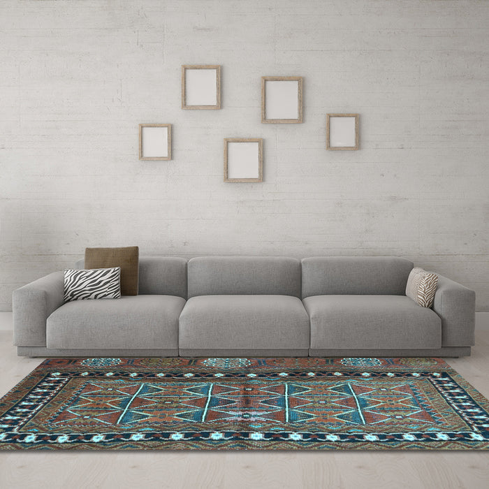 Machine Washable Persian Light Blue Traditional Rug in a Living Room, wshtr4401lblu