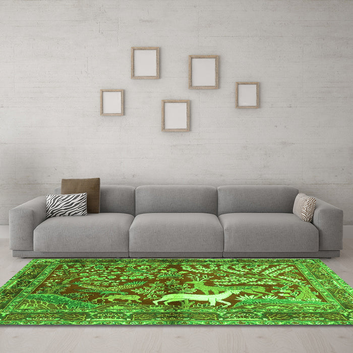 Machine Washable Persian Green Traditional Area Rugs in a Living Room,, wshtr4402grn