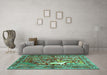 Machine Washable Persian Turquoise Traditional Area Rugs in a Living Room,, wshtr4402turq