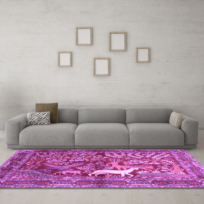 Machine Washable Persian Purple Traditional Area Rugs in a Living Room, wshtr4402pur