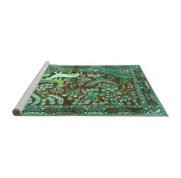 Sideview of Machine Washable Persian Turquoise Traditional Area Rugs, wshtr4402turq