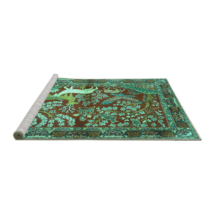 Sideview of Machine Washable Persian Turquoise Traditional Area Rugs, wshtr4402turq