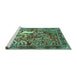 Sideview of Machine Washable Persian Turquoise Traditional Area Rugs, wshtr4402turq