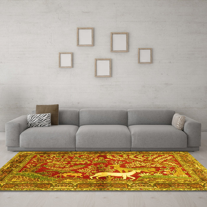 Machine Washable Persian Yellow Traditional Rug in a Living Room, wshtr4402yw