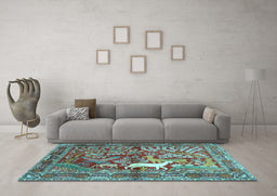 Machine Washable Persian Light Blue Traditional Rug in a Living Room, wshtr4402lblu