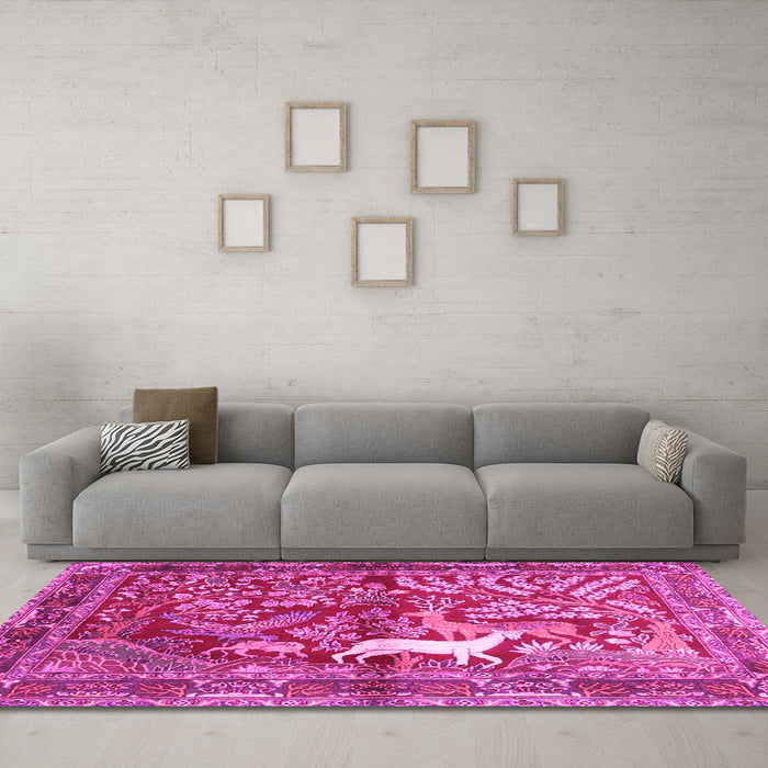 Machine Washable Persian Pink Traditional Rug in a Living Room, wshtr4402pnk
