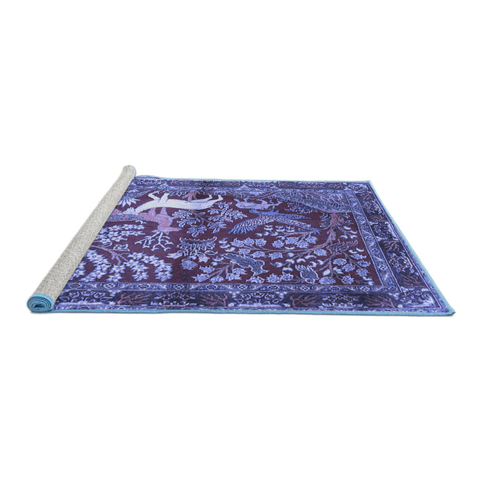 Sideview of Machine Washable Persian Blue Traditional Rug, wshtr4402blu