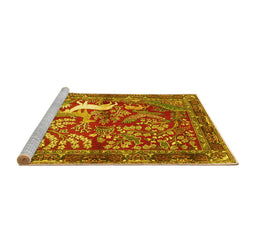 Sideview of Machine Washable Persian Yellow Traditional Rug, wshtr4402yw