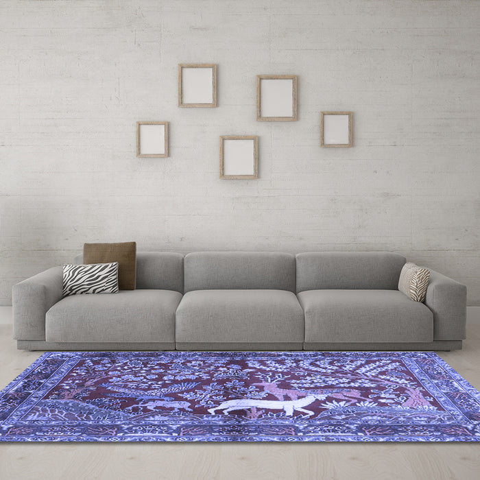 Machine Washable Persian Blue Traditional Rug in a Living Room, wshtr4402blu