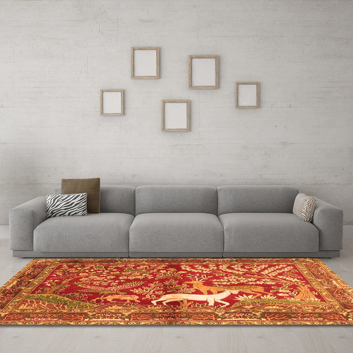 Machine Washable Persian Orange Traditional Area Rugs in a Living Room, wshtr4402org