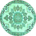 Round Machine Washable Medallion Turquoise Traditional Area Rugs, wshtr4403turq