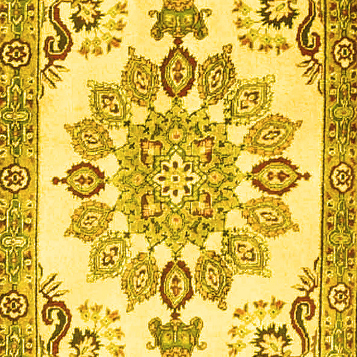 Machine Washable Medallion Yellow Traditional Rug, wshtr4403yw