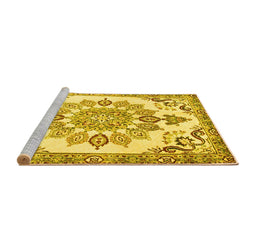 Sideview of Machine Washable Medallion Yellow Traditional Rug, wshtr4403yw