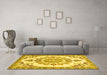 Machine Washable Medallion Yellow Traditional Rug in a Living Room, wshtr4403yw