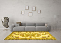 Machine Washable Medallion Yellow Traditional Rug, wshtr4403yw