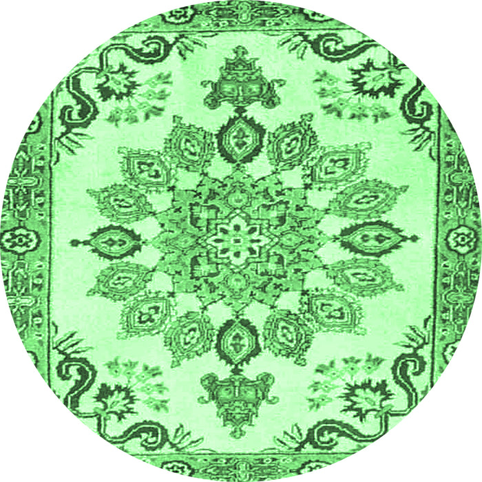 Round Medallion Emerald Green Traditional Rug, tr4403emgrn
