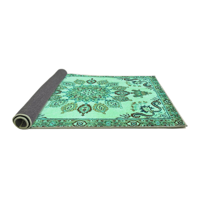 Sideview of Medallion Turquoise Traditional Rug, tr4403turq