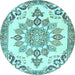 Round Machine Washable Medallion Light Blue Traditional Rug, wshtr4403lblu