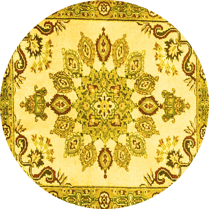Round Machine Washable Medallion Yellow Traditional Rug, wshtr4403yw