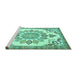 Sideview of Machine Washable Medallion Turquoise Traditional Area Rugs, wshtr4403turq