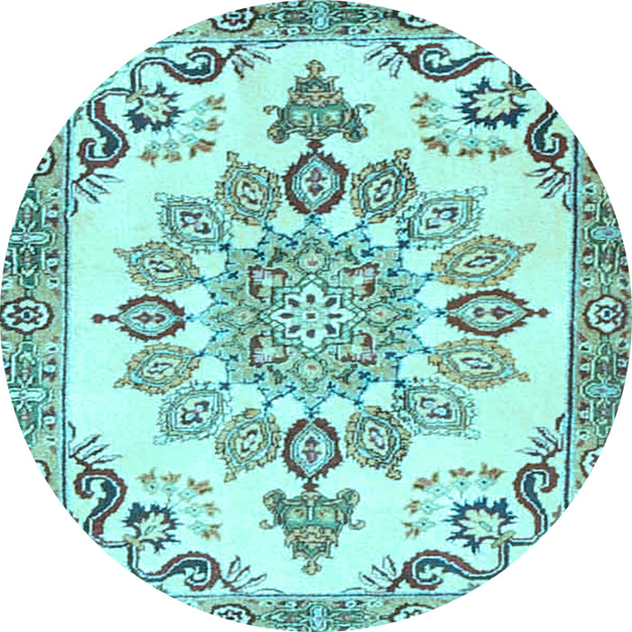 Round Medallion Light Blue Traditional Rug, tr4403lblu