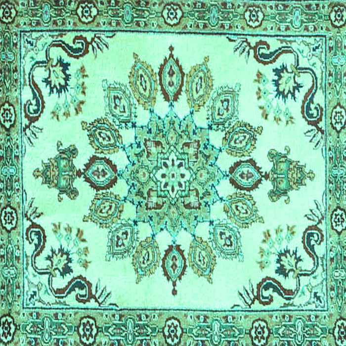 Square Machine Washable Medallion Turquoise Traditional Area Rugs, wshtr4403turq