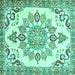 Square Machine Washable Medallion Turquoise Traditional Area Rugs, wshtr4403turq