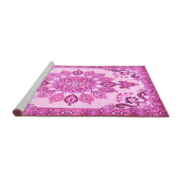 Sideview of Machine Washable Medallion Pink Traditional Rug, wshtr4403pnk