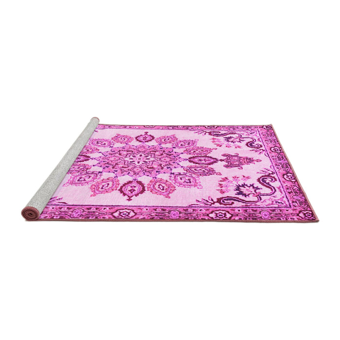 Sideview of Machine Washable Medallion Pink Traditional Rug, wshtr4403pnk