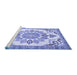 Sideview of Machine Washable Medallion Blue Traditional Rug, wshtr4403blu