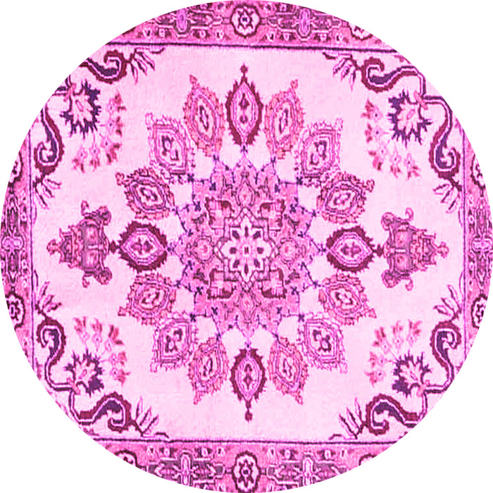 Round Machine Washable Medallion Pink Traditional Rug, wshtr4403pnk