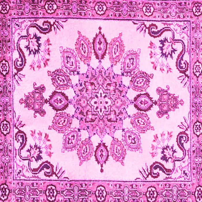 Square Machine Washable Medallion Pink Traditional Rug, wshtr4403pnk