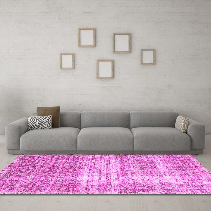 Machine Washable Persian Pink Traditional Rug in a Living Room, wshtr4404pnk