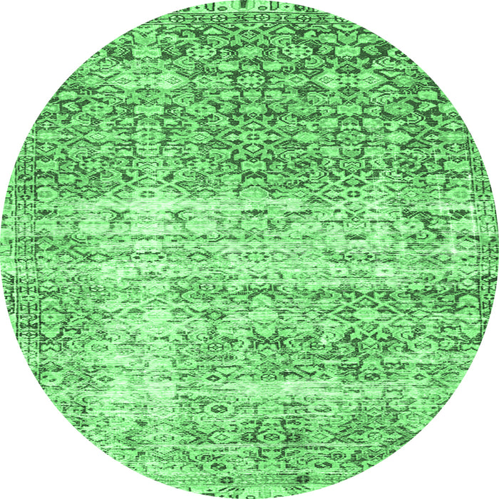 Round Machine Washable Persian Emerald Green Traditional Area Rugs, wshtr4404emgrn