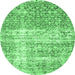 Round Machine Washable Persian Emerald Green Traditional Area Rugs, wshtr4404emgrn