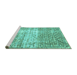 Sideview of Machine Washable Persian Turquoise Traditional Area Rugs, wshtr4404turq