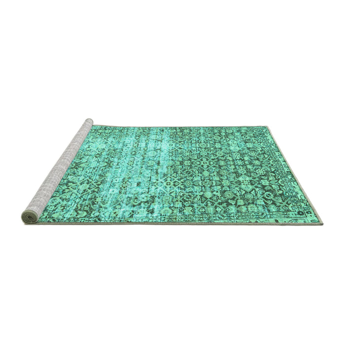 Sideview of Machine Washable Persian Turquoise Traditional Area Rugs, wshtr4404turq
