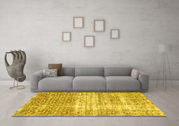 Machine Washable Persian Yellow Traditional Rug in a Living Room, wshtr4404yw