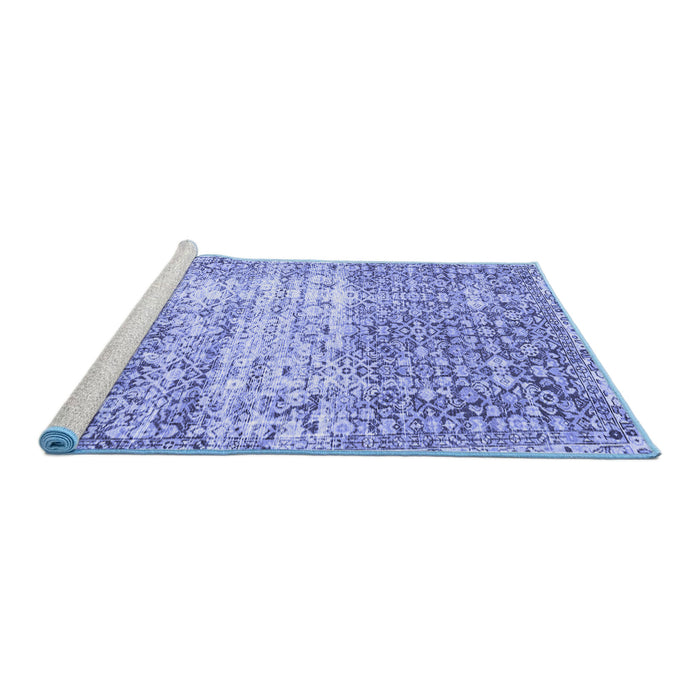 Sideview of Machine Washable Persian Blue Traditional Rug, wshtr4404blu