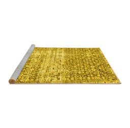 Sideview of Machine Washable Persian Yellow Traditional Rug, wshtr4404yw