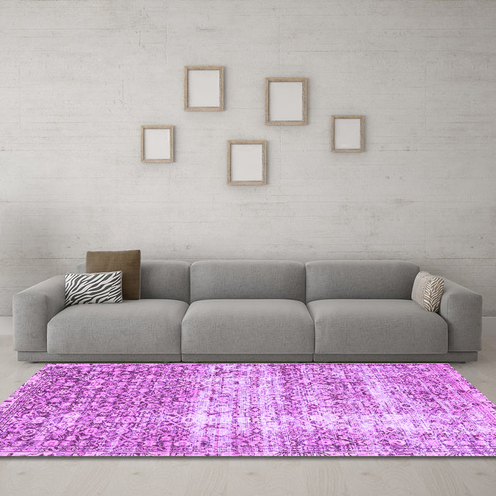 Machine Washable Persian Purple Traditional Area Rugs in a Living Room, wshtr4404pur