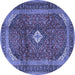 Round Machine Washable Medallion Blue Traditional Rug, wshtr4405blu